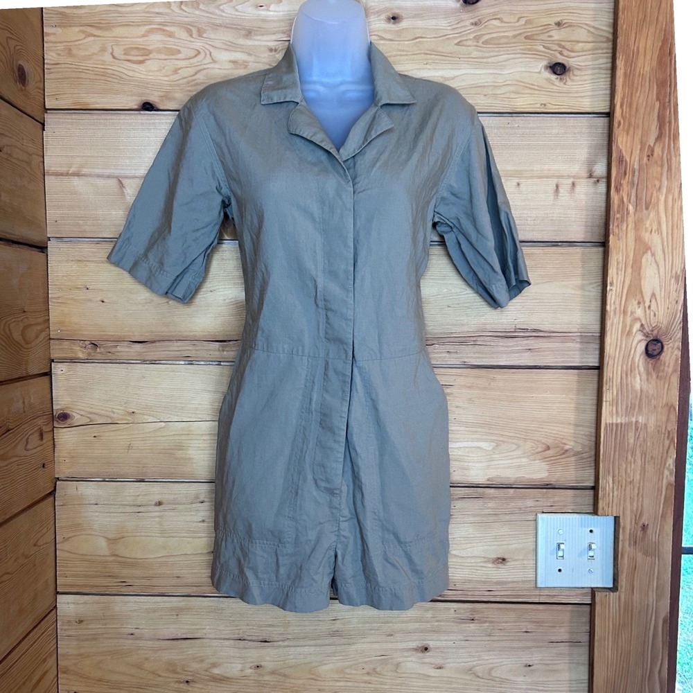 Linen Blend Short Sleeve Romper Extra Small Beige Utility Summer Jumpsuit Uniqlo